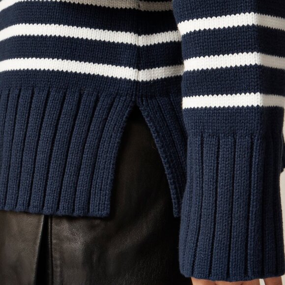 J.Crew Cotton turtleneck sweater in stripe Navy Ivory Size Small NWT - Picture 2 of 7